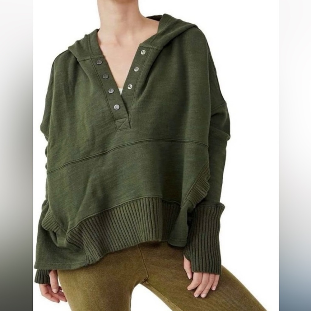 FREE PEOPLE FP Movement Solid Honey Dove Hoodie Pullover NEW Size XS Army Green - Picture 11 of 11